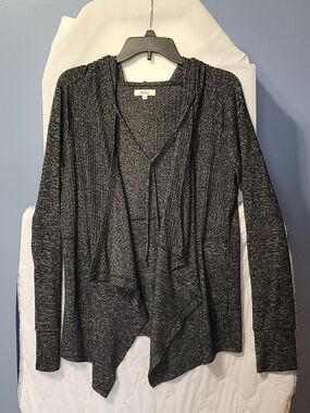 Black Knit Draped Open-Front Sweater
